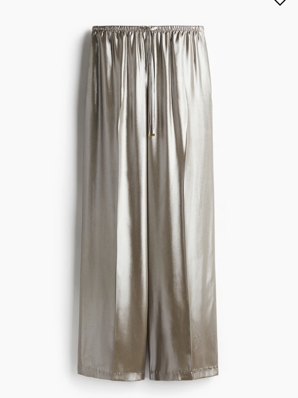 H & M Satin Wide-Leg Metallic Drawstring Pants - Silver/champagne